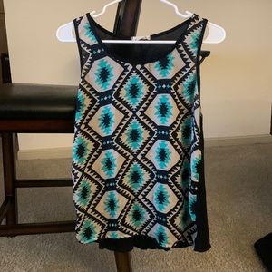 Teal/tan diamond design tank top
